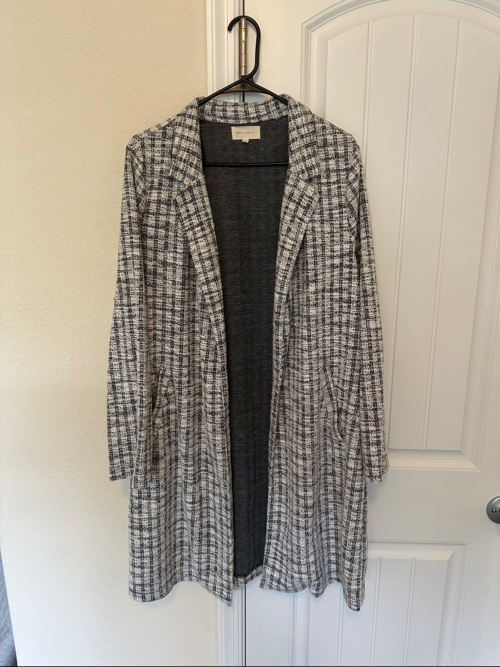 MELLODAY | Black & White Plaid Open Cardigan Duster